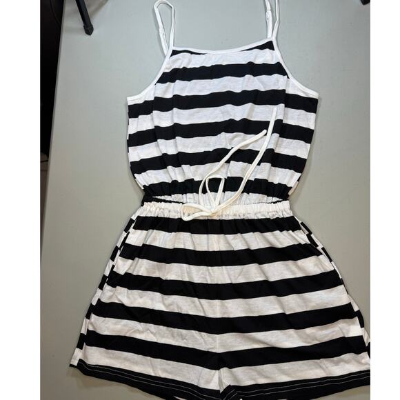 Cupshe Other - NWT Cupshe Black White Stripe Romper Cover Up Sleeveless Size Small